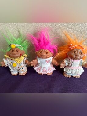 Dam Norfin Troll Dolls Lot of 3 1986 Vintage 80s Marked